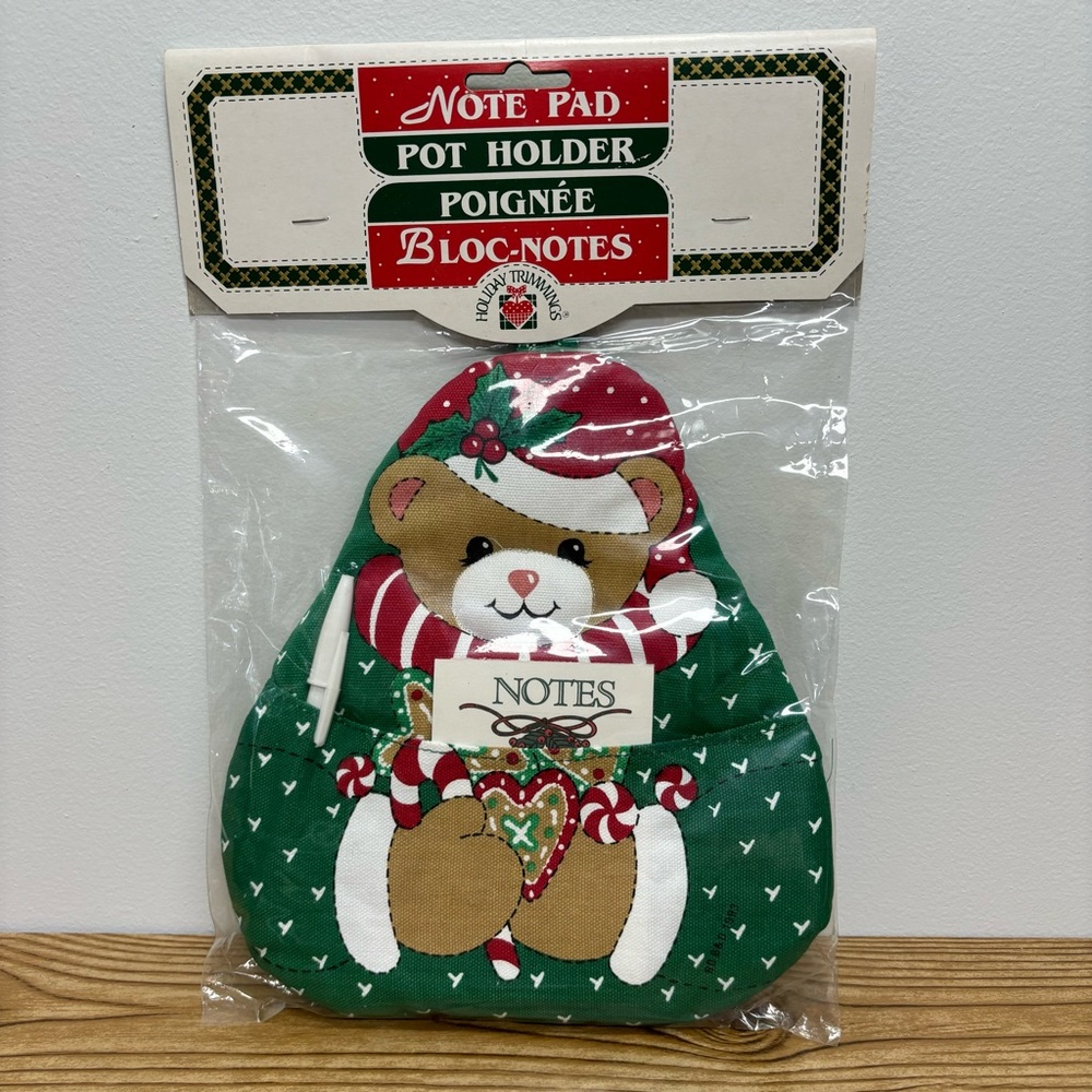 1993 Cambridge Holiday Trimmings Christmas Teddy Bear Note Pad Pot Holder